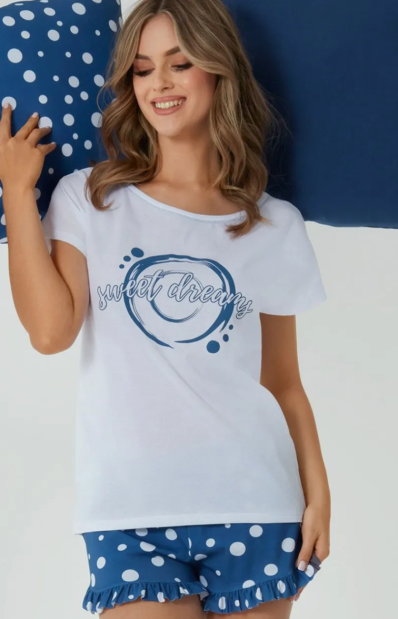 Damskie Italian Fashion Piżamy Bawełniane|Piżamy Damskie Krótkie - Piżaa daska z krótki rękawe i krótką nogawką niebieska Raba