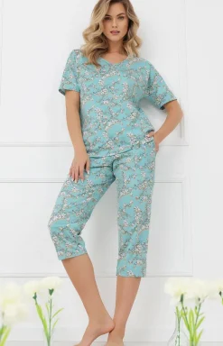 Damskie Italian Fashion Piżamy Damskie|Piżamy Bawełniane - Piżaa daska z krótki rękawe i spodniai 3/4 Hikari