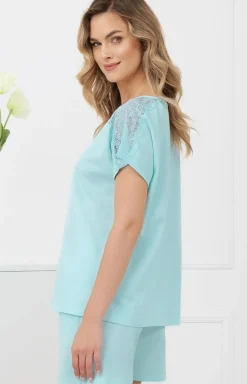 Damskie Italian Fashion Piżamy Damskie Krótkie|Piżamy Damskie - Piżaa daka z krótki rękawe i podenkai janoturkuowa enua