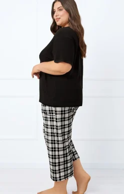 Damskie Italian Fashion Piżamy Bawełniane|Piżamy W Kratę - Piżama damska z krótkim rękawem i spodniami 7/8 Klara