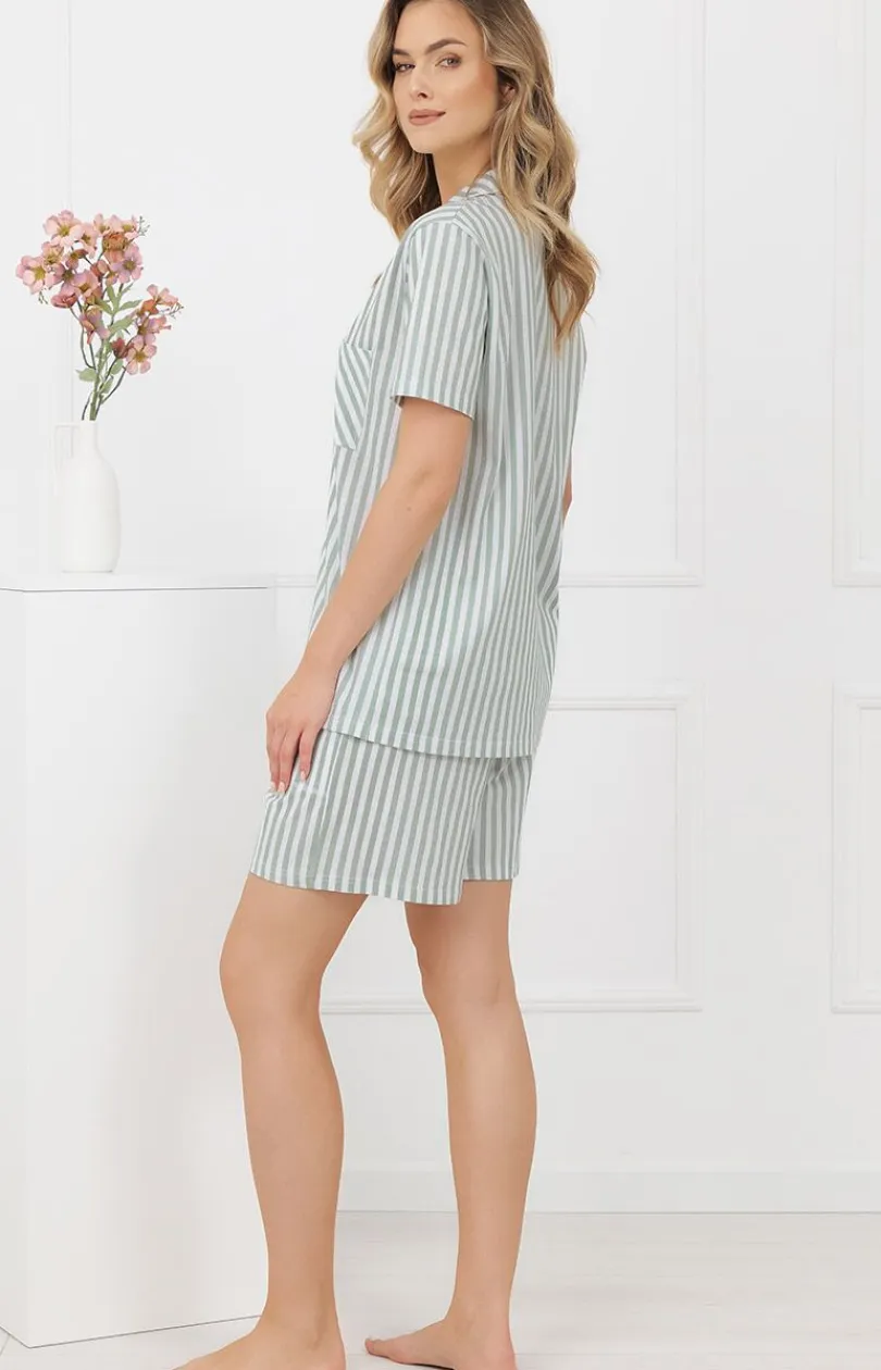 Damskie Italian Fashion Piżamy Damskie Krótkie|Bielizna Homewear - Piżaa daska z krótki rękawe i krótkii spodenkai szałwiowa Genna