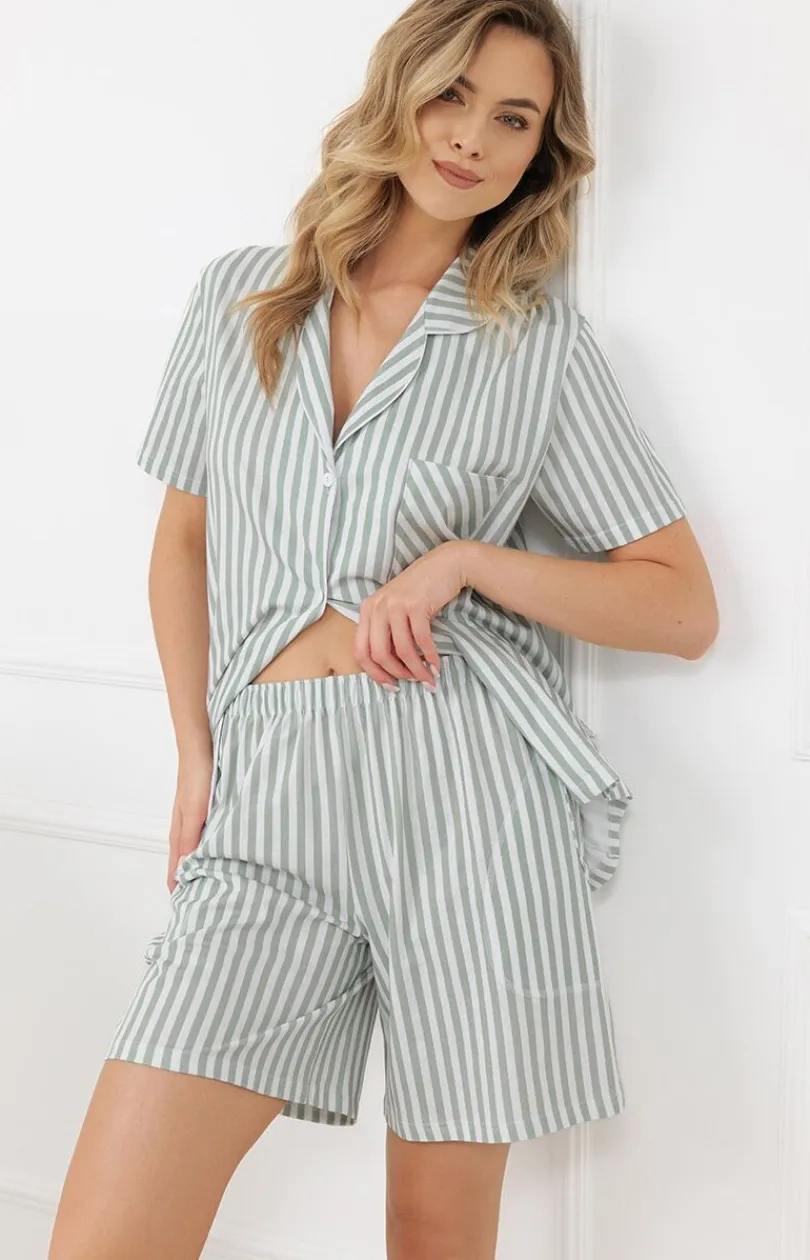 Damskie Italian Fashion Piżamy Damskie Krótkie|Bielizna Homewear - Piżaa daska z krótki rękawe i krótkii spodenkai szałwiowa Genna