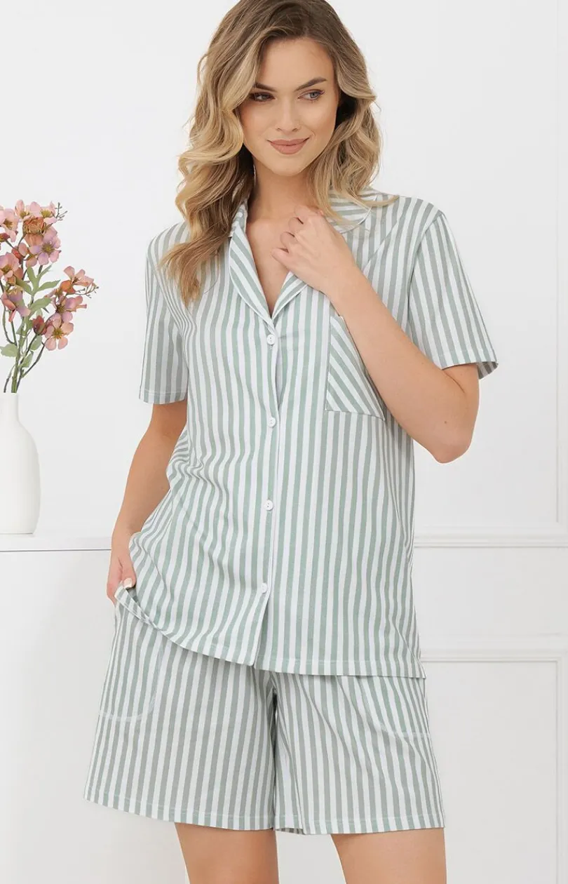Damskie Italian Fashion Piżamy Damskie Krótkie|Bielizna Homewear - Piżaa daska z krótki rękawe i krótkii spodenkai szałwiowa Genna