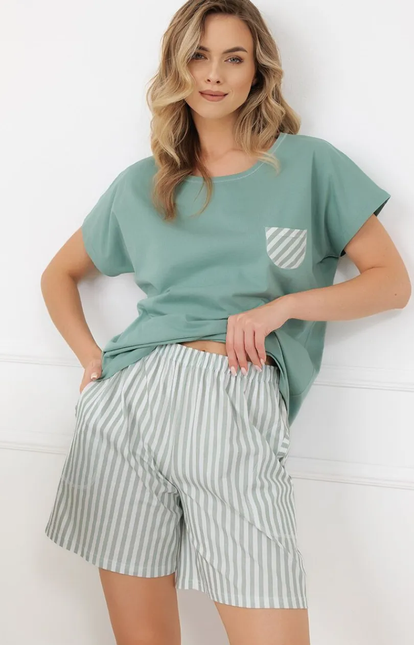 Damskie Italian Fashion Bielizna Plus Size|Piżamy Damskie Krótkie - Piżaa daka z krótki rękawe i krótkii podenkai załwiowa Faro