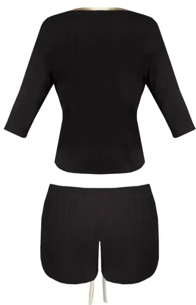Damskie DKaren Bielizna Plus Size|Bielizna Homewear - Piżaa dwuczęściowa daka czarna z wikozy Edith