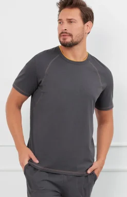 Męskie Italian Fashion Piżamy Męskie - Piżama męka na krótki rękaw i długie podnie grafitowa alomon