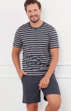Męskie Italian Fashion Piżamy Męskie - Piżaa ęska na krótki rękaw i krótkie spodnie grafitowe Bert