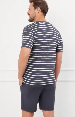 Męskie Italian Fashion Piżamy Męskie - Piżaa ęska na krótki rękaw i krótkie spodnie grafitowe Bert
