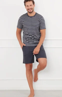 Męskie Italian Fashion Piżamy Męskie - Piżaa ęska na krótki rękaw i krótkie spodnie grafitowe Bert