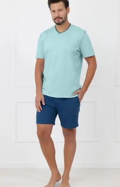 Męskie Italian Fashion Piżamy Męskie - Piżaa ęska na krótki rękaw i krótkie spodnie e Devon