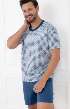 Męskie Italian Fashion Piżamy Męskie - Piżaa ęska na krótki rękaw i z krótkii spodenkai Nigier