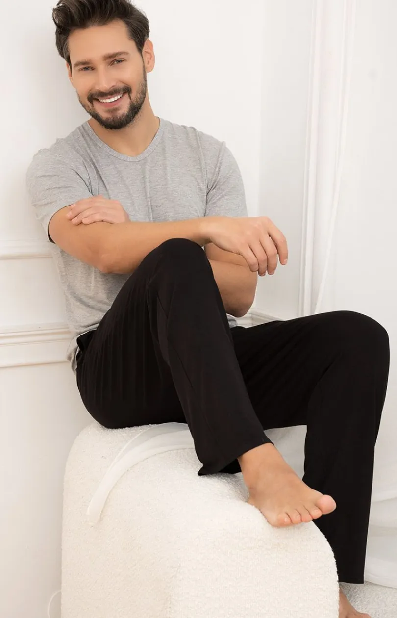 Męskie Italian Fashion Piżamy Męskie - Piżaa ęka z długii nogawkai zaro-czarna Dalla