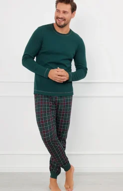 Męskie/Damskie Italian Fashion Piżamy Rodzinne|Piżamy Męskie - Piżama męska z długi rękawem i długimi spodniami zielona Fogo