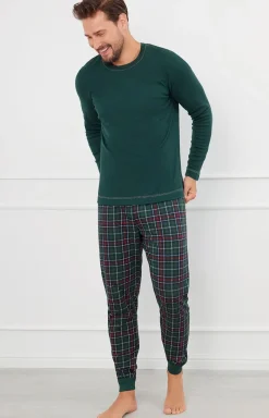 Męskie/Damskie Italian Fashion Piżamy Rodzinne|Piżamy Męskie - Piżama męska z długi rękawem i długimi spodniami zielona Fogo