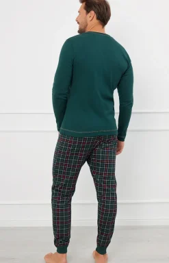 Męskie/Damskie Italian Fashion Piżamy Rodzinne|Piżamy Męskie - Piżama męska z długi rękawem i długimi spodniami zielona Fogo