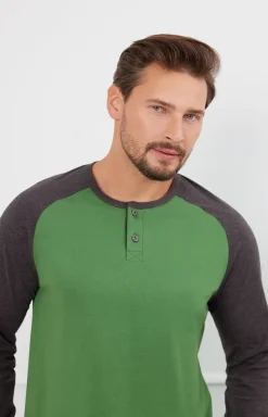 Męskie Italian Fashion Piżamy Męskie - Piżama męska zielono szara na długi rękaw i spodnie Aleksander