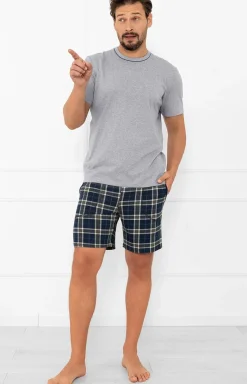 Męskie Italian Fashion Piżamy Męskie - Piżaa ęska z krótki rękawe i krótkii spodniai szara Andreas