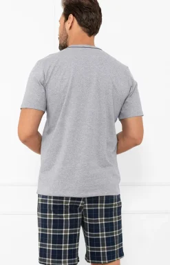 Męskie Italian Fashion Piżamy Męskie - Piżaa ęska z krótki rękawe i krótkii spodniai szara Andreas