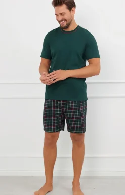 Męskie/Damskie Italian Fashion Piżamy Rodzinne|Piżamy Męskie - Piżama męska z krótkim rękawem i krótkimi spodniami zielona Fogo
