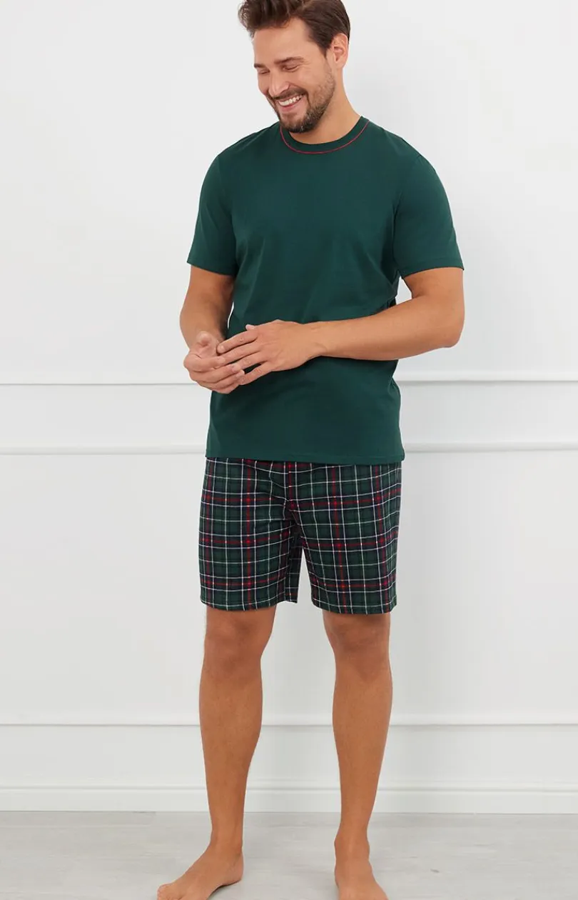 Męskie/Damskie Italian Fashion Piżamy Rodzinne|Piżamy Męskie - Piżama męska z krótkim rękawem i krótkimi spodniami zielona Fogo