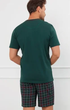 Męskie/Damskie Italian Fashion Piżamy Rodzinne|Piżamy Męskie - Piżama męska z krótkim rękawem i krótkimi spodniami zielona Fogo