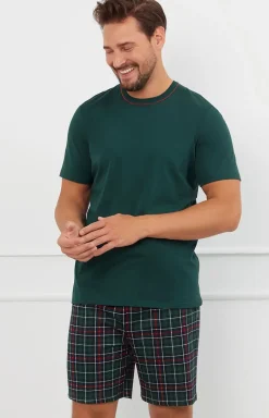 Męskie/Damskie Italian Fashion Piżamy Rodzinne|Piżamy Męskie - Piżama męska z krótkim rękawem i krótkimi spodniami zielona Fogo