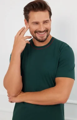 Męskie/Damskie Italian Fashion Piżamy Rodzinne|Piżamy Męskie - Piżama męska z krótkim rękawem i krótkimi spodniami zielona Fogo