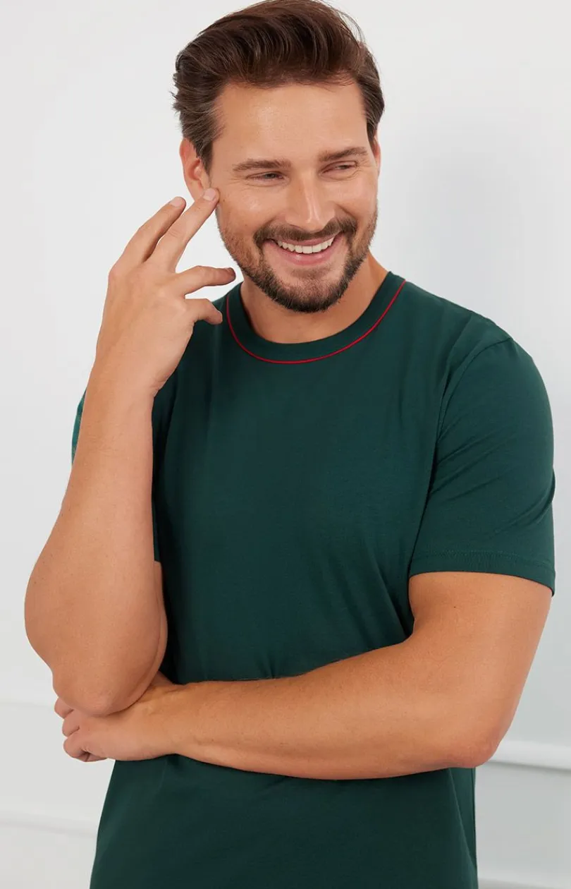 Męskie/Damskie Italian Fashion Piżamy Rodzinne|Piżamy Męskie - Piżama męska z krótkim rękawem i krótkimi spodniami zielona Fogo