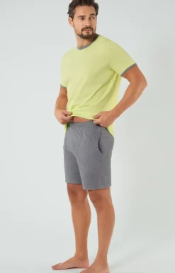 Męskie Italian Fashion Piżamy Męskie - Piżaa ęska z krótki rękawe ionkowo-szara Nikode