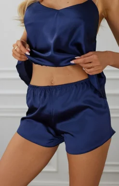 Damskie DKaren Bielizna Plus Size|Piżamy Damskie Krótkie - Piżaa atynowa daka granatowa Karen