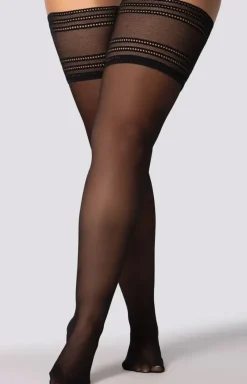 Damskie Mona Queen Size Pończochy Samonośne|Pończochy - Pończochy samonośne plus size czarne Chic 30 DEN