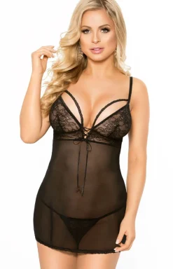 SoftLine Collection Koszulki Nocne - Prześwitująca czarna koszulka i stringi Cheryl