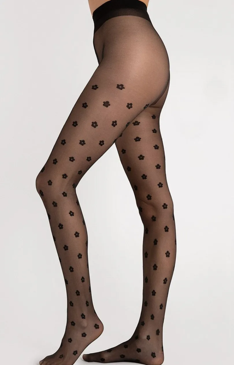 Fiore Rajstopy|Rajstopy Plus Size - Rajstopy czarne z modnym motywem kwiatowym Spring 0 DEN