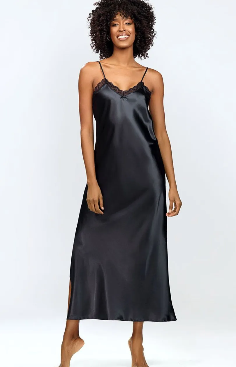 Damskie DKaren Koszule Nocne Damskie|Seksowna Koszula Nocna - atynowa długa kozua nocna czarna Abeni