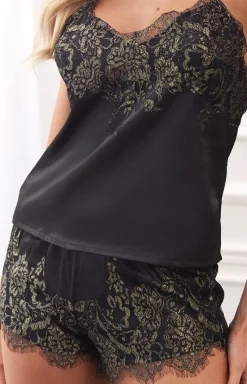 Damskie LivCo Corsetti Fashion Piżamy Damskie Krótkie|Piżamy Satynowe - Satynowa piżama damska dwuczęściowa Santh LC 90555