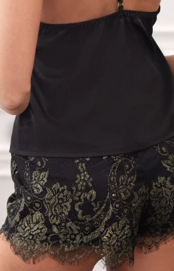 Damskie LivCo Corsetti Fashion Piżamy Damskie Krótkie|Piżamy Satynowe - Satynowa piżama damska dwuczęściowa Santh LC 90555