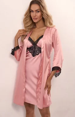 LivCo Corsetti Fashion Szlafroki I Peniuary - Satynowy szlafrok damski i stringi Ariladyen LC 90568