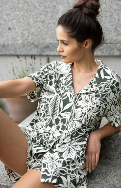 Damskie SENSIS Piżamy Damskie Krótkie|Bielizna Homewear - piżaa daka dwuczęściowa rozpinana Kayee