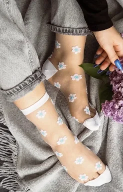Damskie Gabriella Kolorowe Skarpetki|Skarpetki - Skarpetki rajstopowe w niebieskie stokrotki Daisy 20 DEN