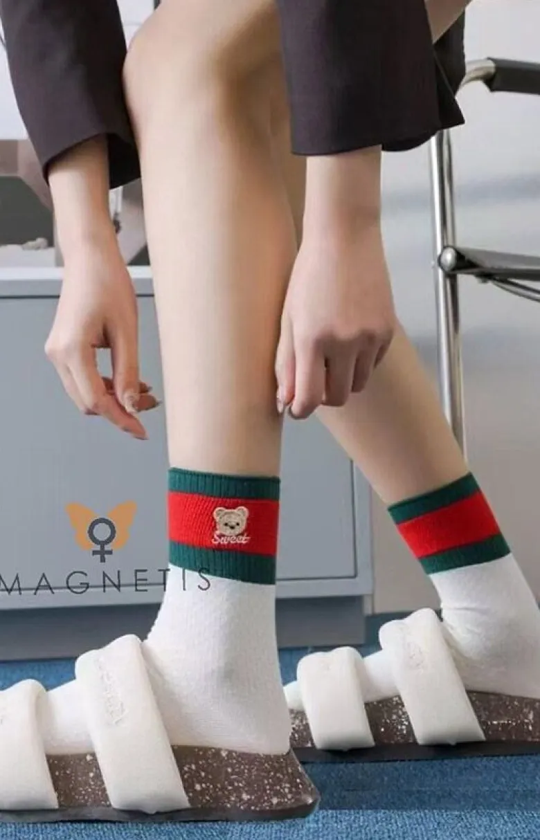 Skarpety damskie białe YN5045 Miś