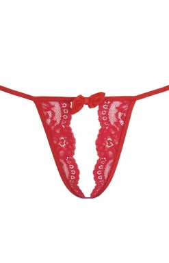 Damskie Axami Stringi Sznurki|Stringi Damskie - Stringi czerwone z otwarty krokie V-9808