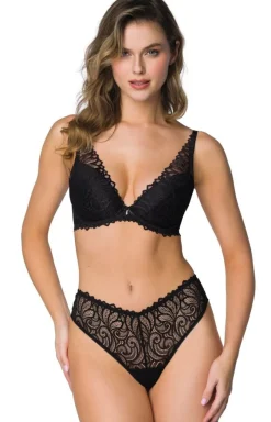 Damskie Mat Biustonosze Braletka|Biustonosz Koronkowy - Stringi damskie czarne Nerine S-3931/4