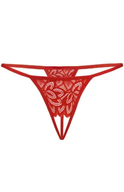 Stringi z otwartym krokiem czerwone 3107