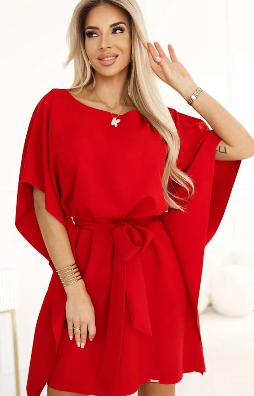 Numoco Moda - Sukienka nietoperz czerwona 287-35 Sofia