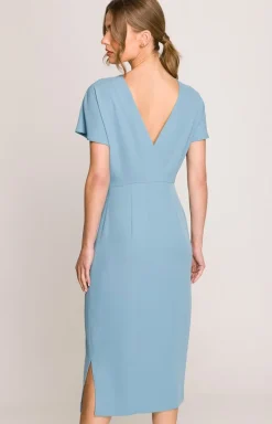 Stylove Moda - ukienka z dekolte z tyłu i rozcięcie ziny niebieki 398