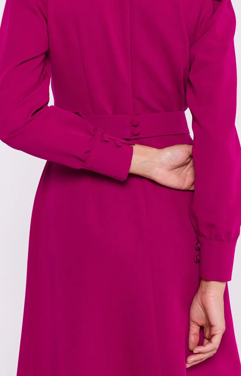 Stylove Moda - Sukienka z długimi rękawami i paskiem śliwkowa S378