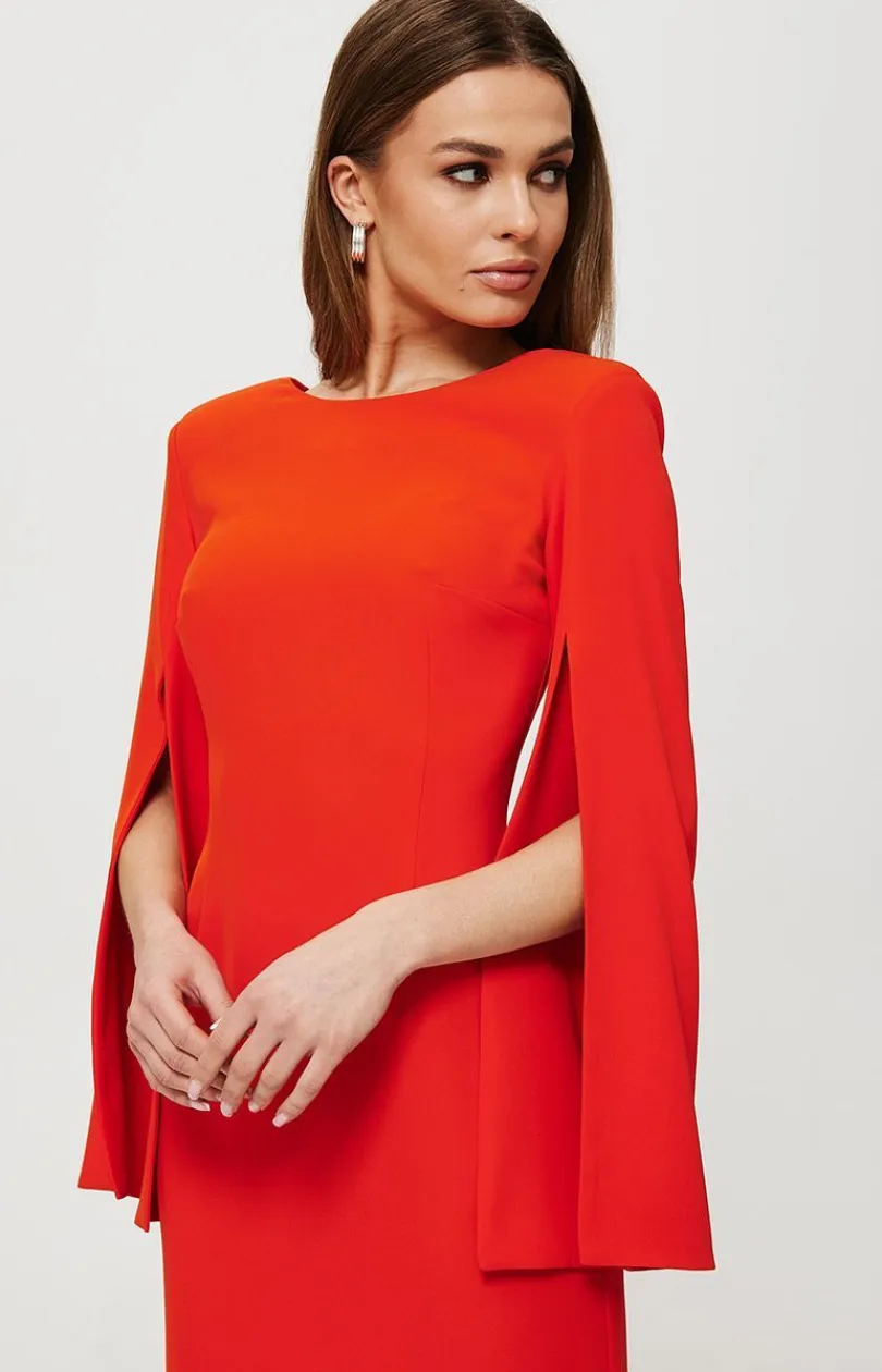 makover Moda - ukienka z rozciętyi rękawai koralowa K190