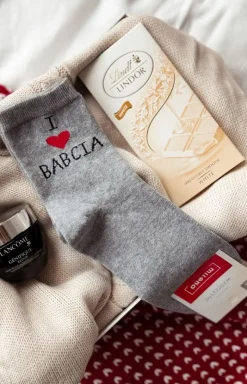 Damskie Milena Skarpetki|Długie Skarpetki - Szare skarpetki damskie I Love Babcia 0200.133