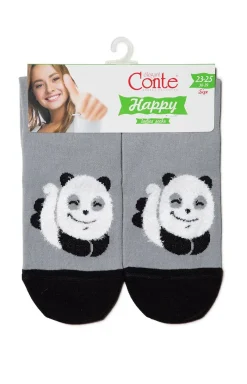 Damskie Conte Skarpetki|Długie Skarpetki - Szare skarpetki z pandą Happy