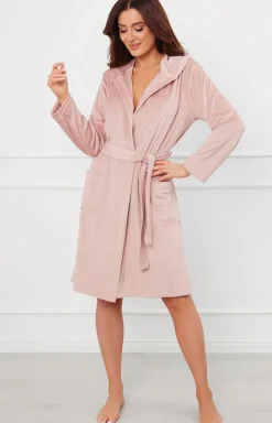 Damskie Italian Fashion Szlafroki I Peniuary|Szlafroki Damskie - zafrok daki pudrowy róż z kapture Akara